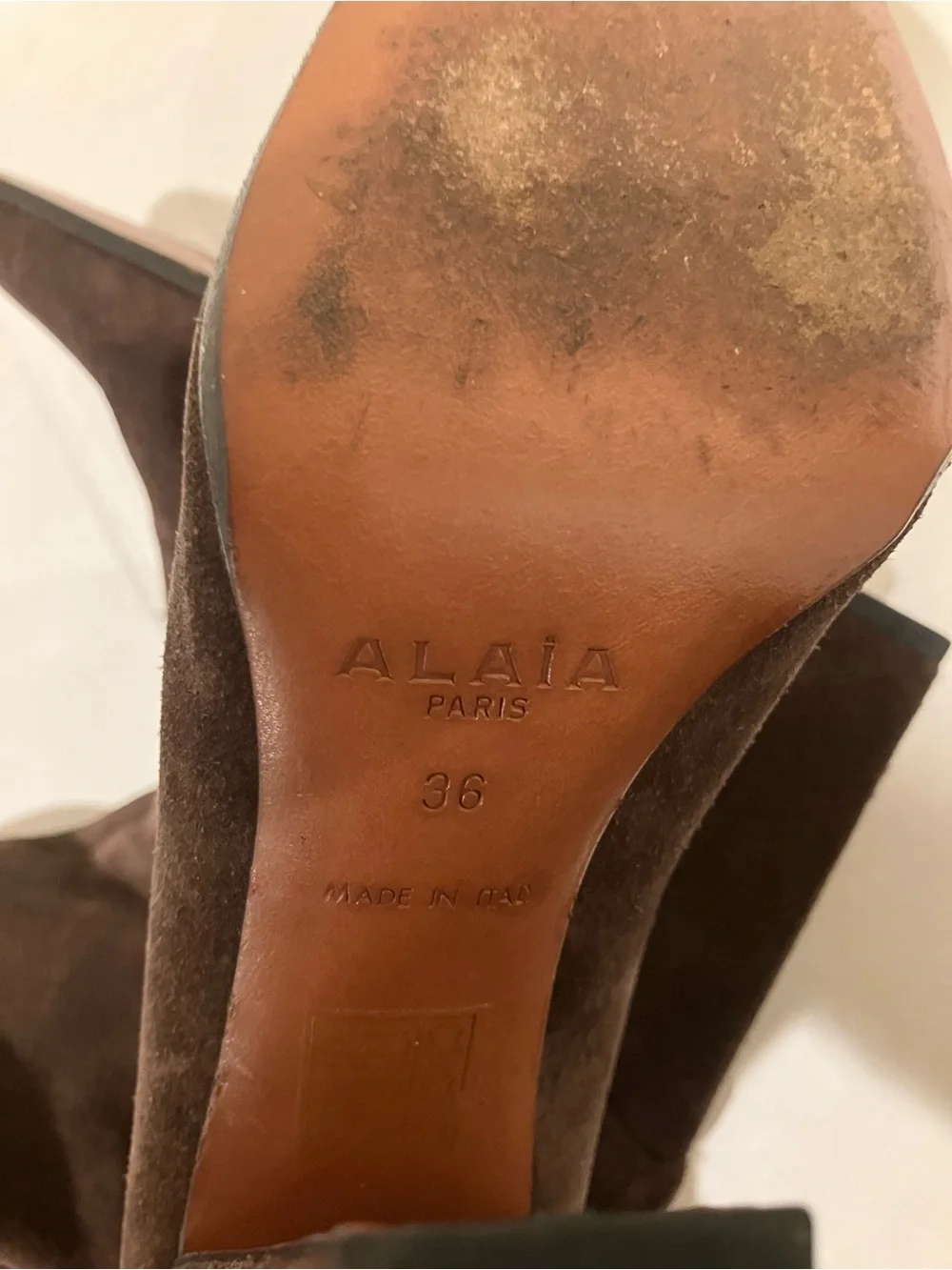 Alaia authentic Dark Brown Suede Over-the-Knee Fringe Boots